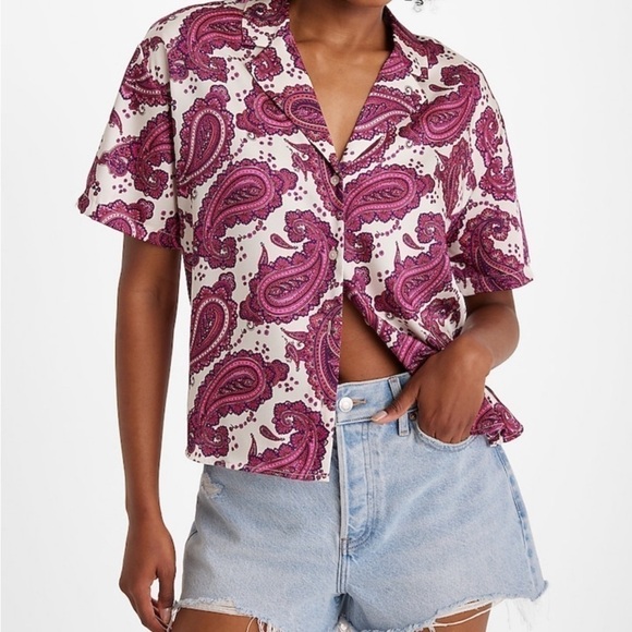 Paisley Short Sleeve Button Up Top - Picture 1 of 7